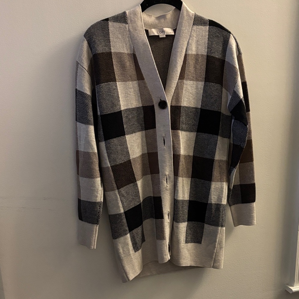Women’s Plaid Cardigan Sweater - Black, Brown, Cream